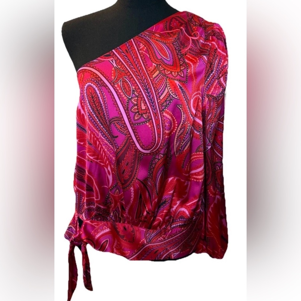 I.N.C. Women’s Multicolor Blouse, One Sleeve, Bare Shoulder, Size Small, NWT